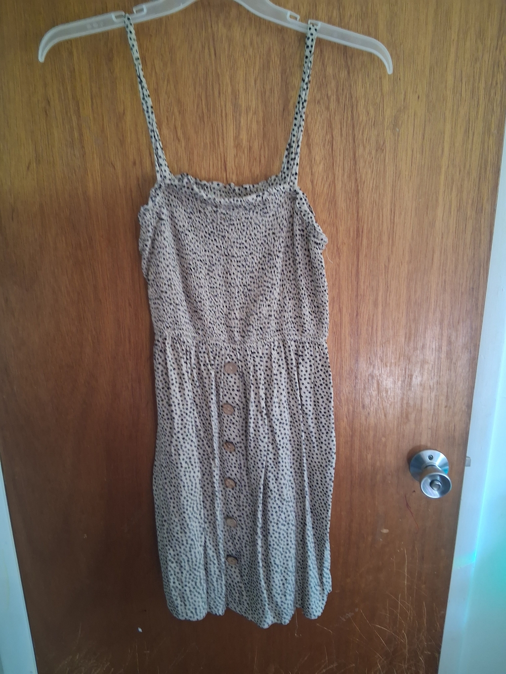 Pink Rose Beige Spotted Button-Front Midi Sundress